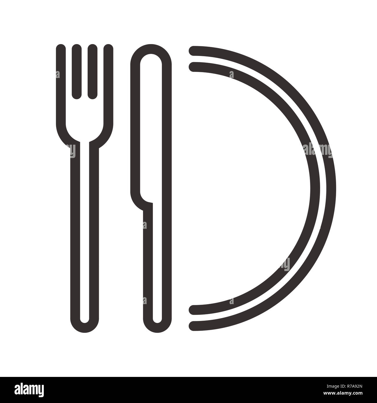 Assiette, couteau et fourchette signer isolé sur fond blanc Banque D'Images