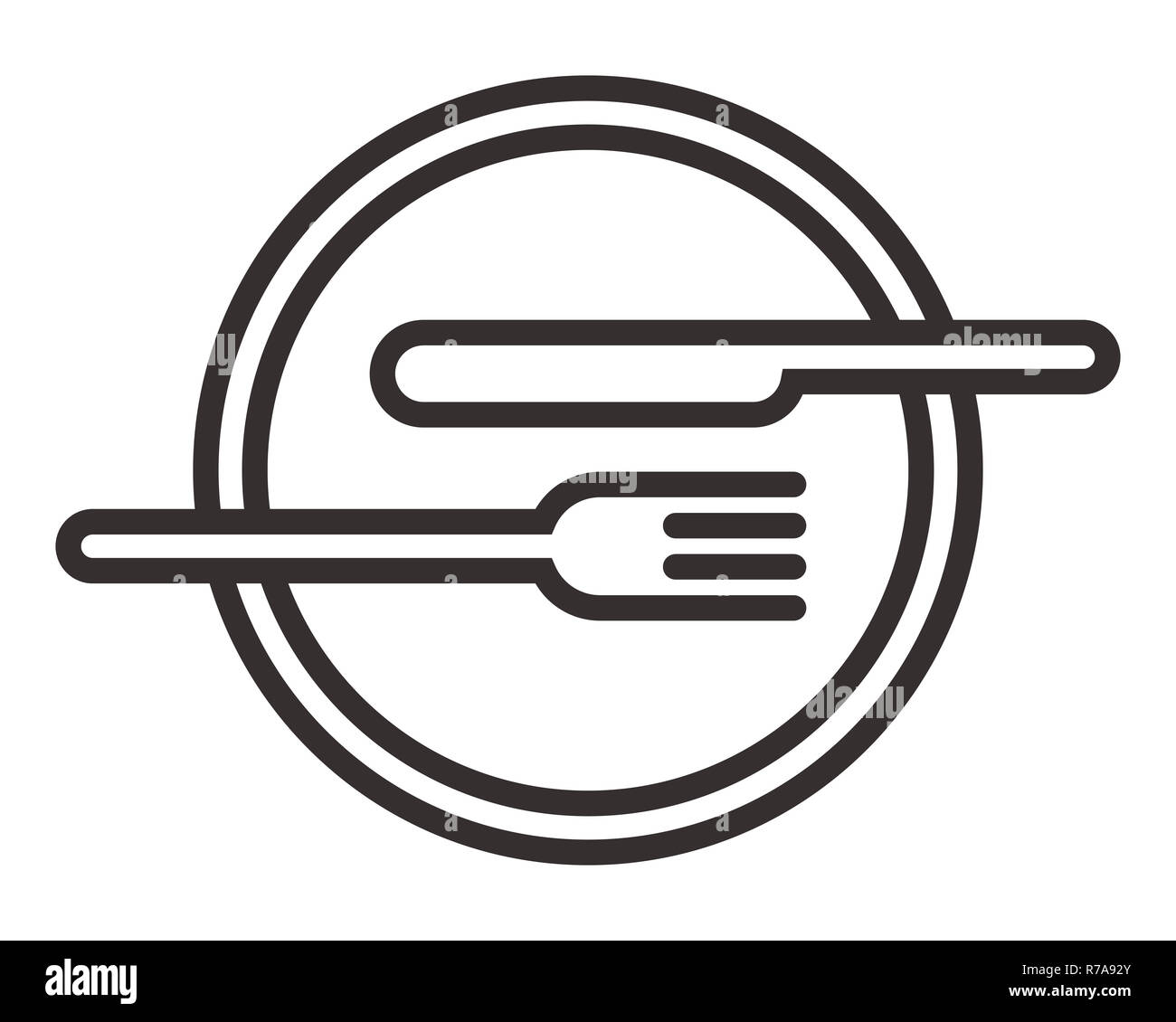 Assiette, couteau et fourchette signer isolé sur fond blanc Banque D'Images