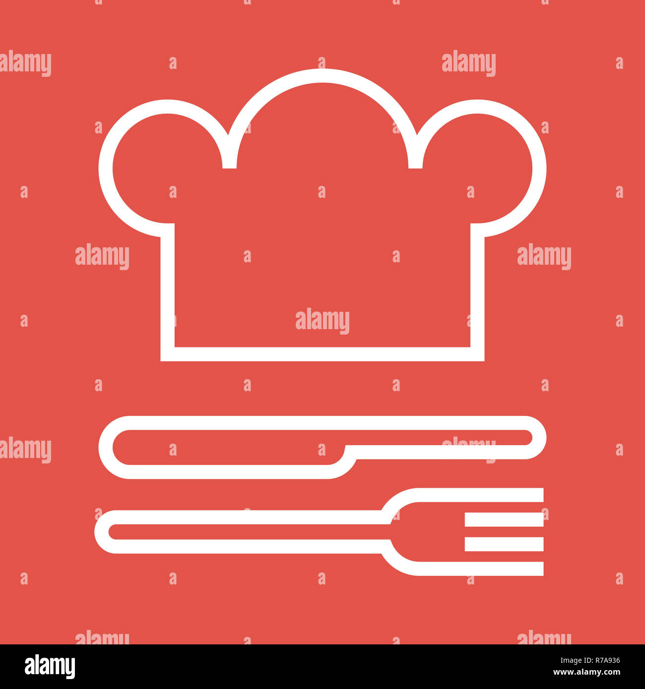 Chef hat, fourchette et couteau. Symbole de la gastronomie et Restaurant Banque D'Images