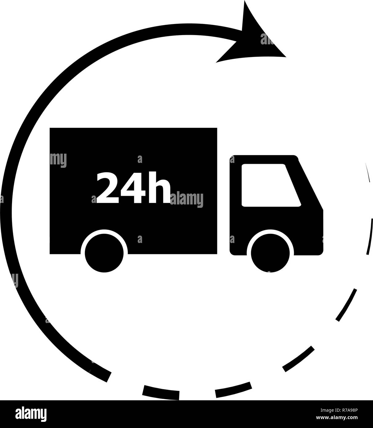 Réception ouverte 24h icône vecteur illustration de livraison. Camion Camion livraison gratuite Garantie de livraison, transport Illustration de Vecteur