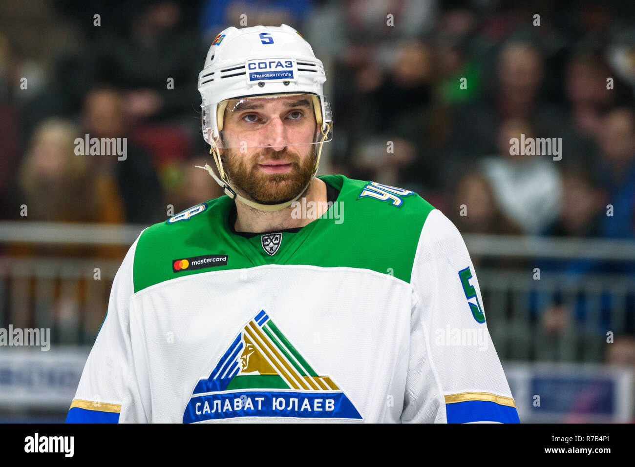 07.12.2018. RIGA, Lettonie. Ligue de hockey de l'équipe (KHL) saison 2018/2019 Dinamo Riga jeu vs Salavat. Banque D'Images