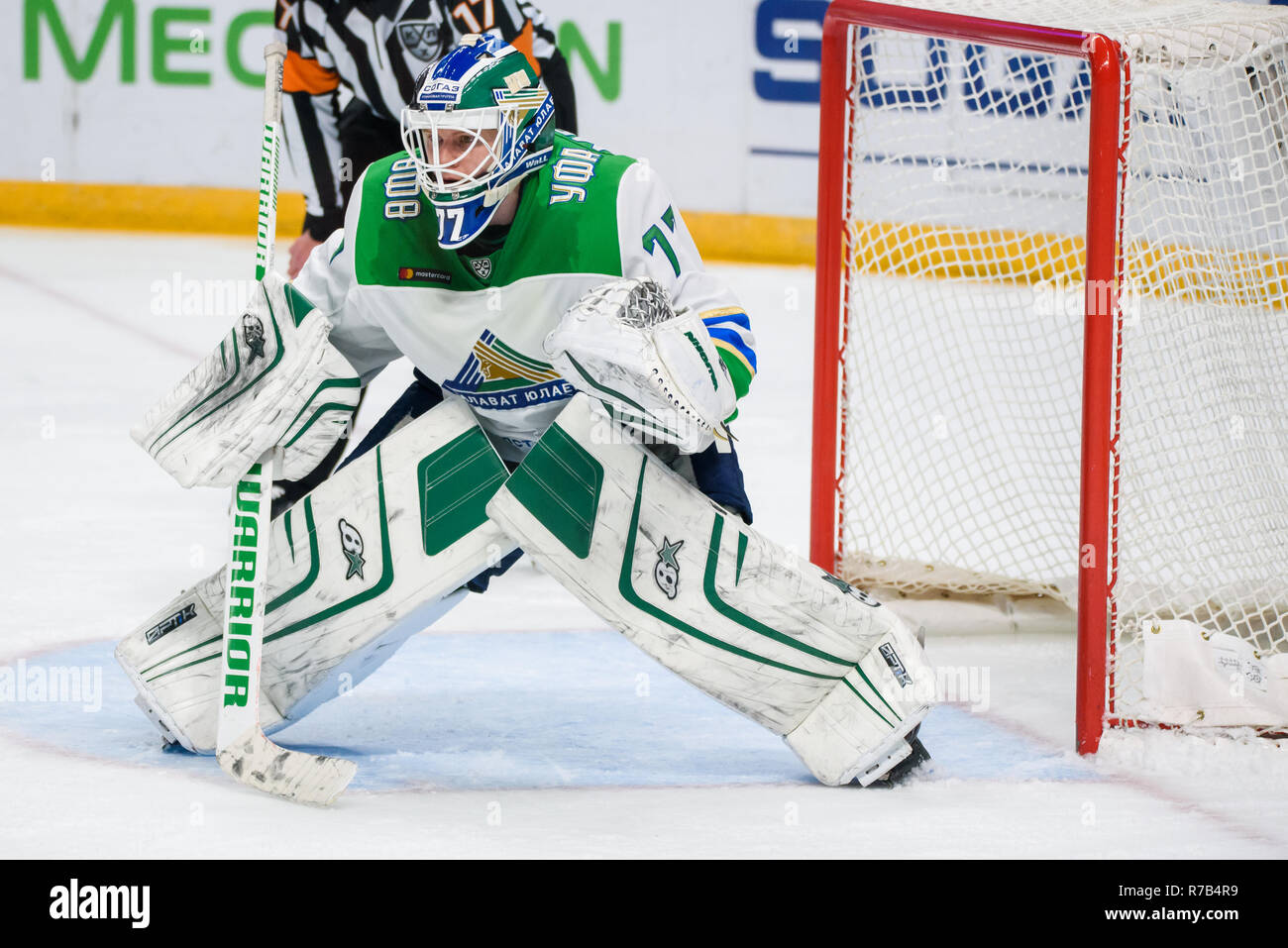 07.12.2018. RIGA, Lettonie. Ligue de hockey de l'équipe (KHL) saison 2018/2019 Dinamo Riga jeu vs Salavat. Banque D'Images