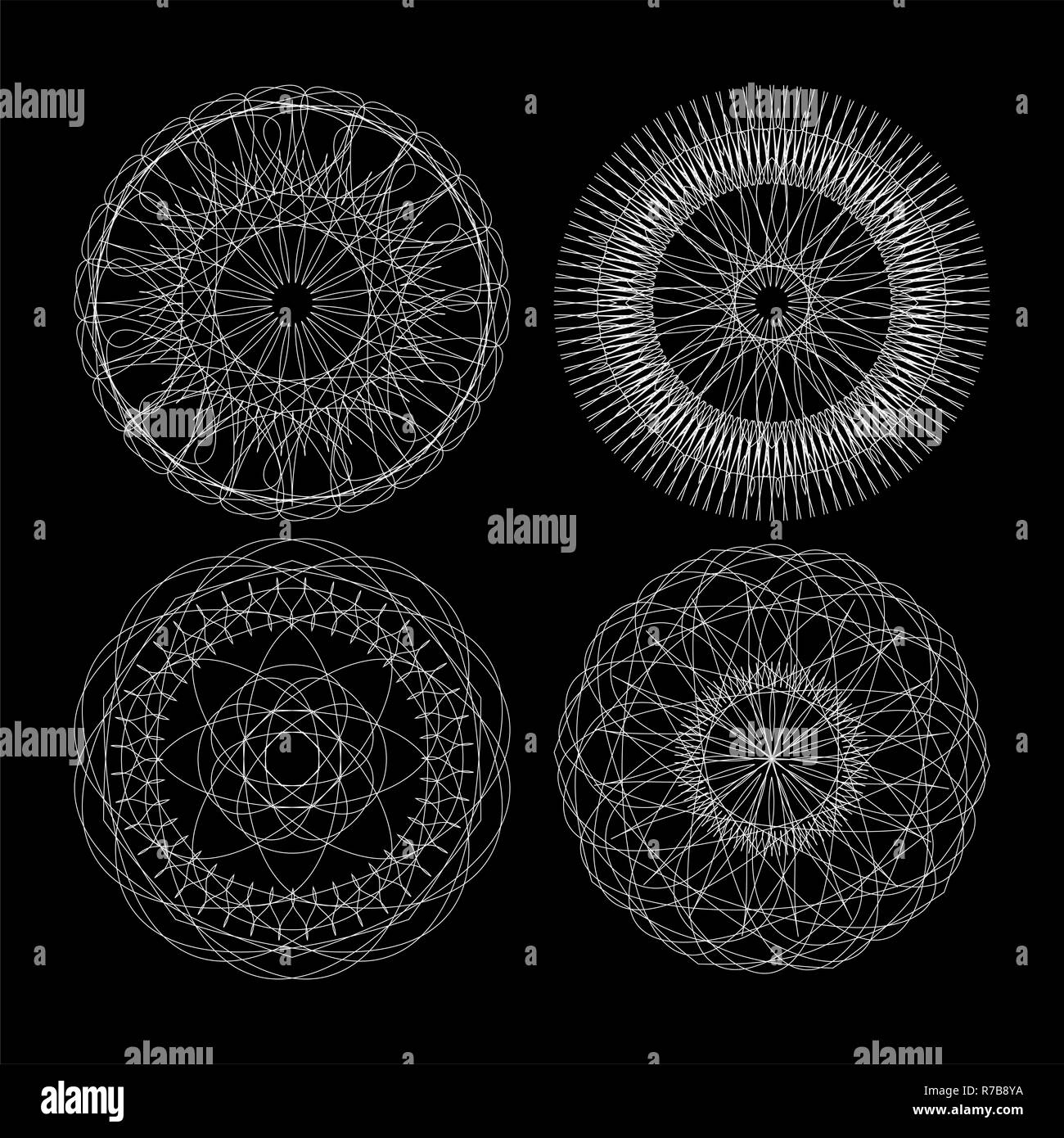 Circle lace ornement, motif géométrique ornementale ronde, noir et blanc Collection Banque D'Images