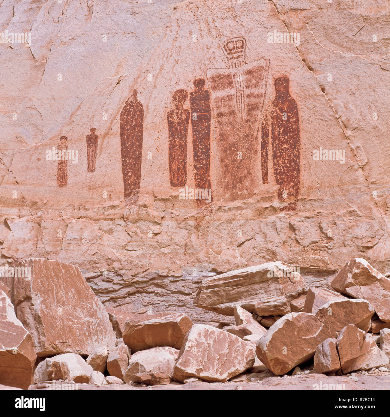 Pictogrammes dans la grande galerie de la région de Horseshoe Canyon Canyonlands National Park, Utah Banque D'Images