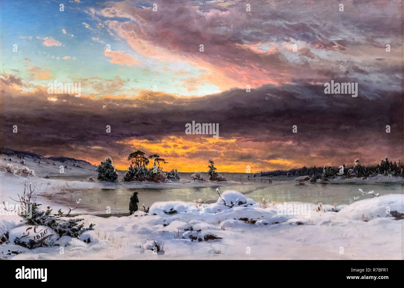 Paysage d'hiver, après le coucher du soleil par Fanny Churberg (1845-1892) huile sur toile, 1880 Banque D'Images