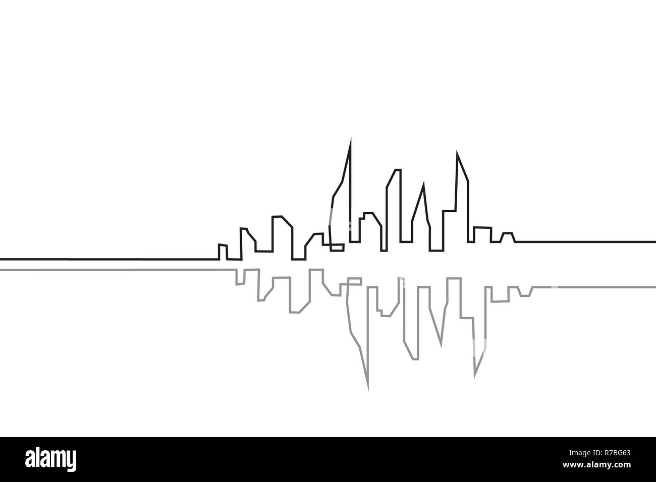 Silhouette de la ville dans un style. Paysage urbain moderne. Illustrations vectorielles. Gratte-ciel immeuble bureau horizon.dessin de ligne continue Banque D'Images