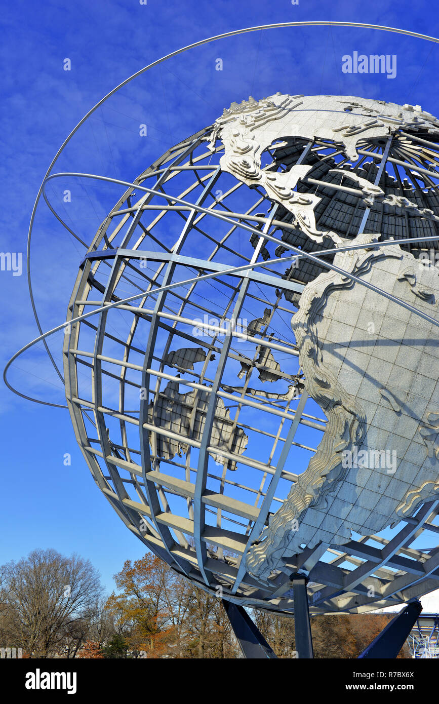L'Unisphere, commandé par l'1964 l'Exposition mondiale a été un dessin commémorant l'âge de l'espace et symbolise un thème de la paix par la compréhension Banque D'Images