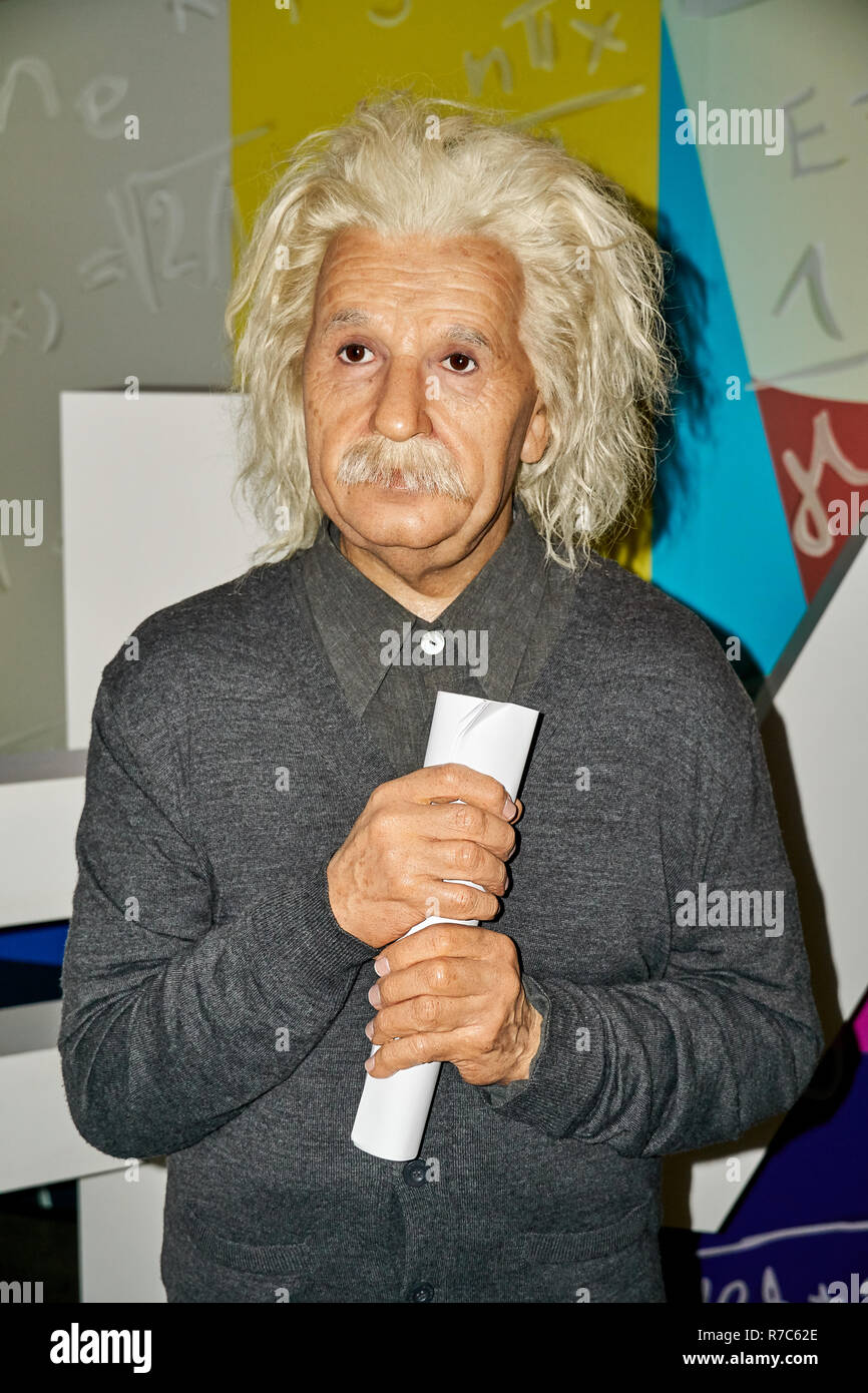 Montréal, Canada - le 23 septembre 2018 : Albert Einstein, physicien célèbre qui a développé la théorie de la relativité. Musée de Cire Grévin à Montréal, Québec Banque D'Images