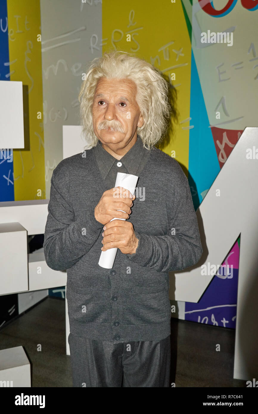 Montréal, Canada - le 23 septembre 2018 : Albert Einstein, physicien célèbre qui a développé la théorie de la relativité. Musée de Cire Grévin à Montréal, Québec Banque D'Images