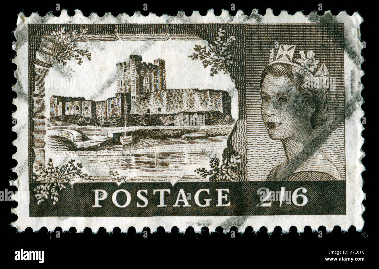Timbre-poste de la Grande-Bretagne à la reine Elizabeth II - Châteaux de grande valeur - Predecimal série émise en 1955 Banque D'Images