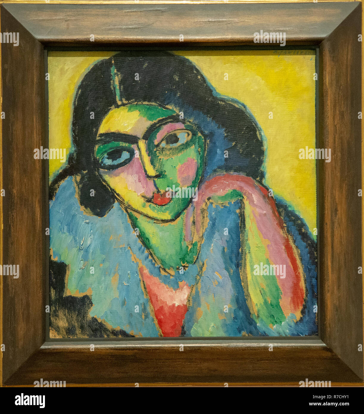 'Cheveux noirs en arrière-plan jaune' de Alexej von Jawlensky, GEM, Gemeentelijk Museum Den Haag, Pays-Bas Banque D'Images