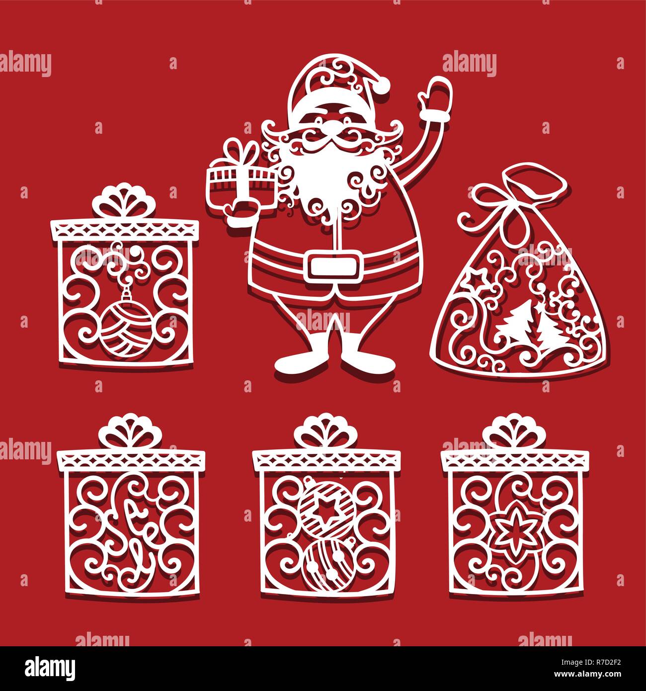 Le Père Noël avec un cadeau pour la découpe laser et de cadeaux. Carte de  Nouvel An Image Vectorielle Stock - Alamy