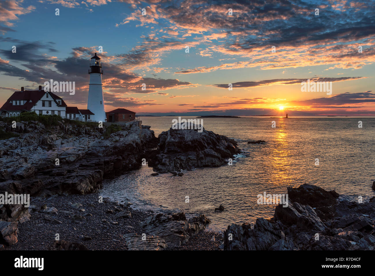 Phare de Portland au lever du soleil Banque D'Images