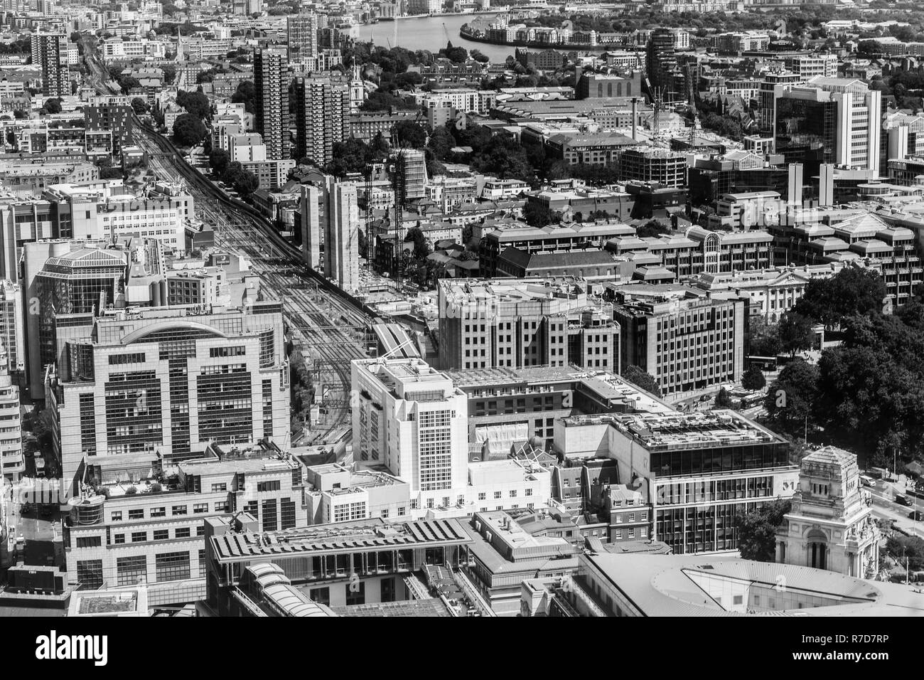 Beau panorama de Londres, vue de dessus en noir et blanc, UK Banque D'Images