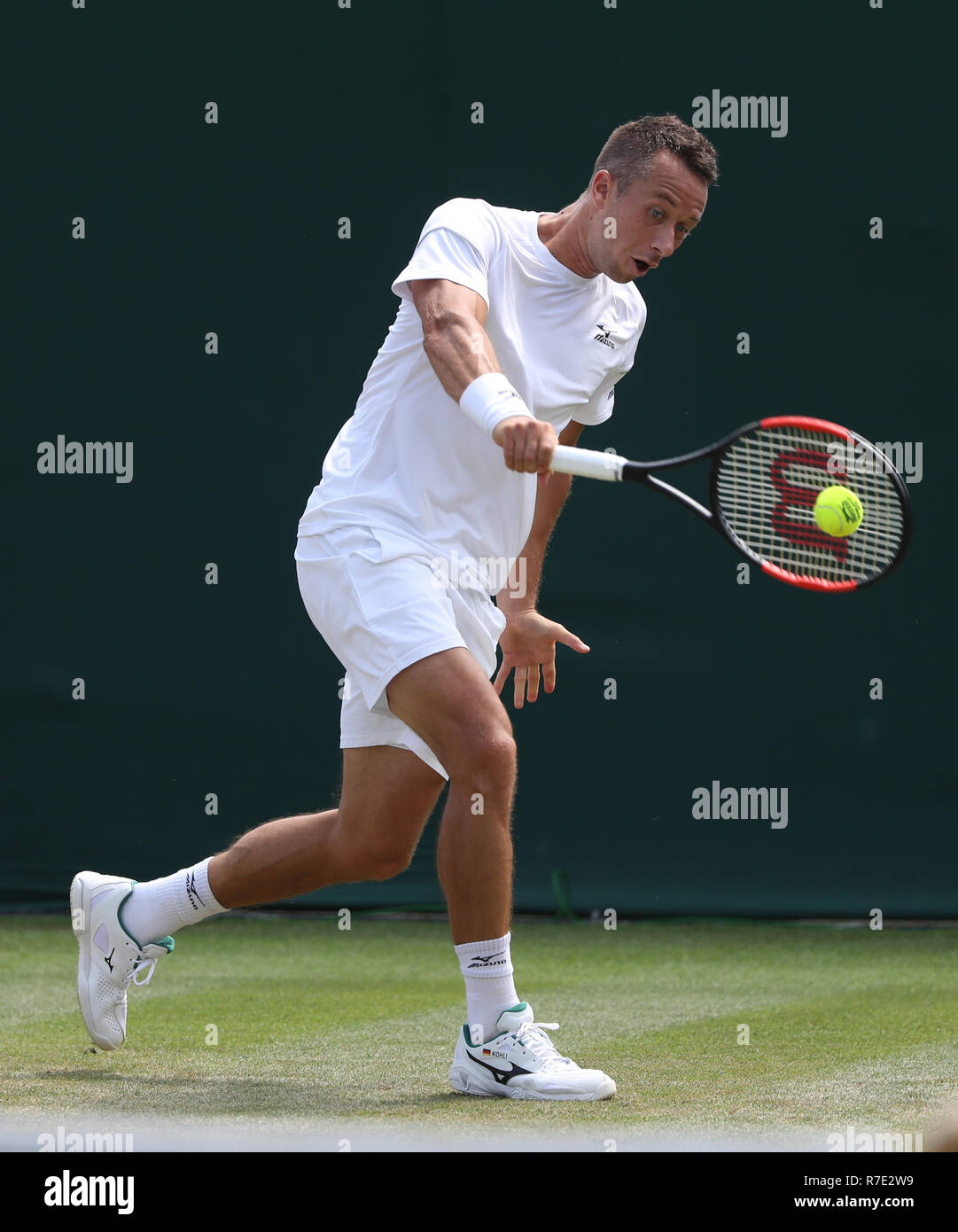 Joueur allemand de commentaires en action à Wimbledon, Londres, Angleterre, Royaume-Uni. Banque D'Images