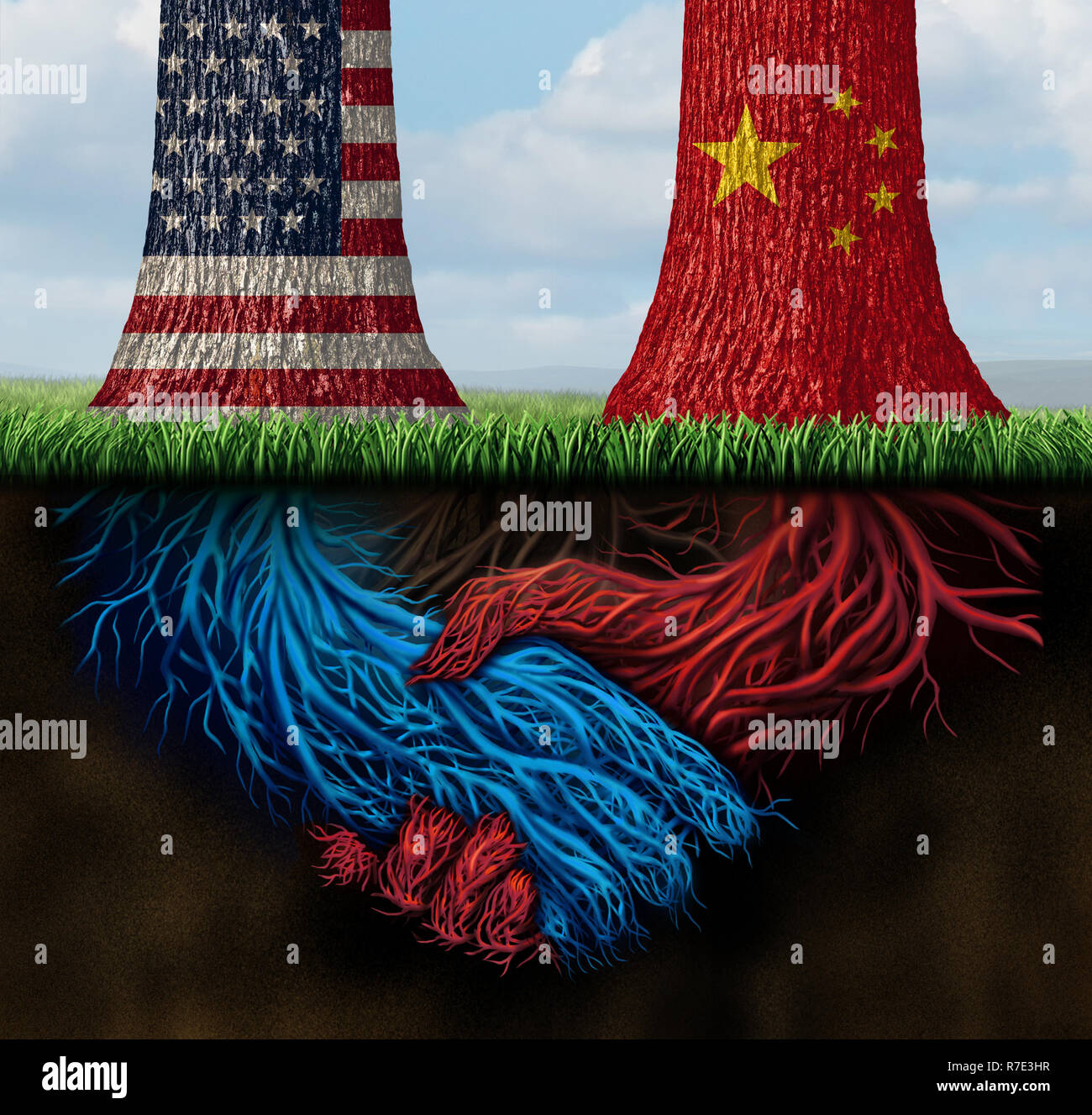 Chine USA accord commercial et United States transaction ou négociation des tarifs américains comme une solution d'imposition économique sur les exportations et importations concept. Banque D'Images