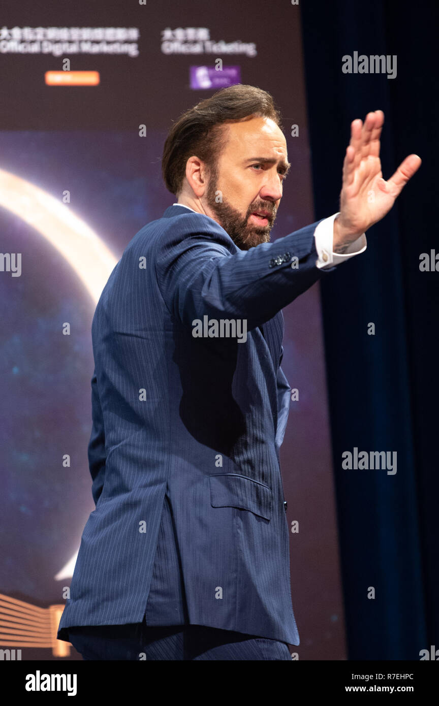 Macao, Chine. 9Th Mar 2018. Nicolas Cage mène un atelier de maître pour le public au Festival International du Film et de bourses 2018 Macao. Monsieur Cage, qui montre son film Mandy pendant le festival, parle à un full house dans la salle de bal de l'Casino Wynn Macau.Jayne Russell/Alamy Live News Banque D'Images