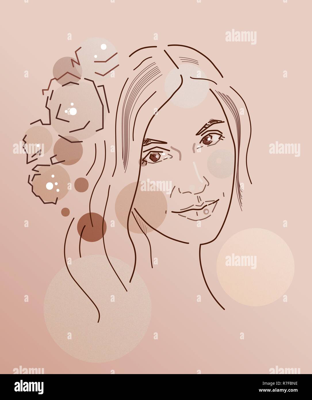Dessin Abstrait Dun Visage De La Fille Dans Une Guirlande