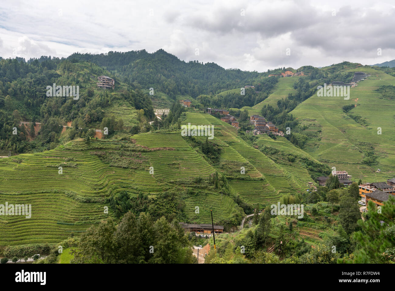 Longji Jinkeng terrasse de riz dans le Guangxi, Chine. Un village traditionnel avec une population minoritaire, restauration aux touristes visitant.13 Septembre 2017 Banque D'Images