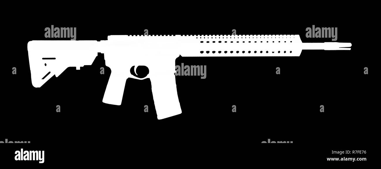 AR-15 blanc silhouette carabine c'est sur un fond noir Banque D'Images