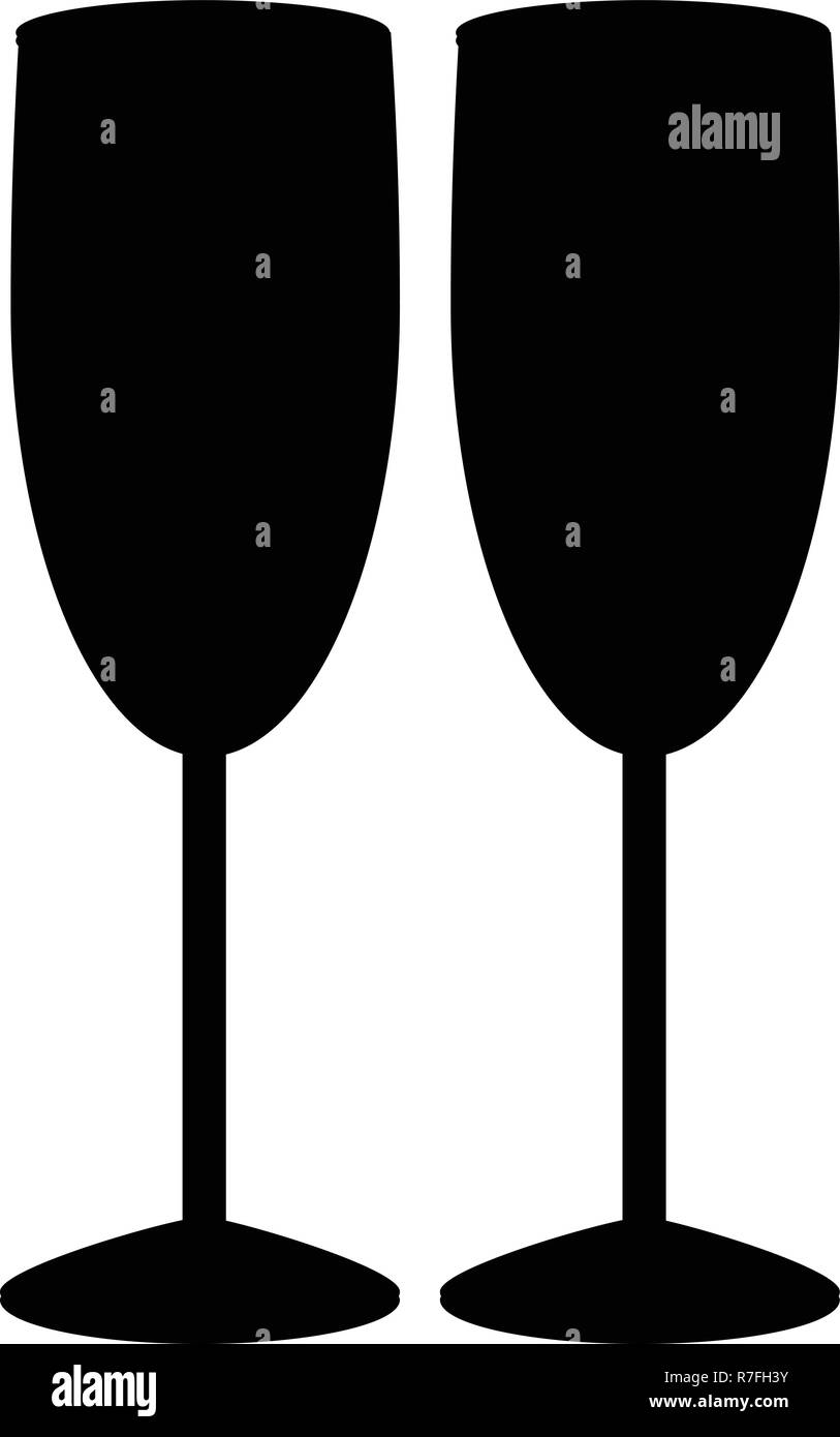 Vector silhouette noire de deux verres à vin de champagne ou isolé sur fond blanc. Illustration monochrome de deux verres de champagne. Cheers Illustration de Vecteur