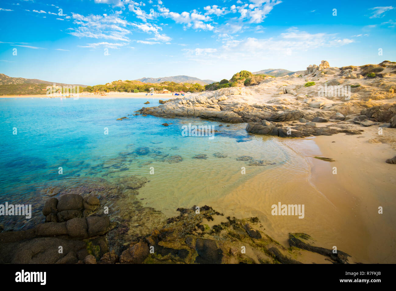 La mer et les plages de Chia, Sardaigne, île, Italie. Banque D'Images