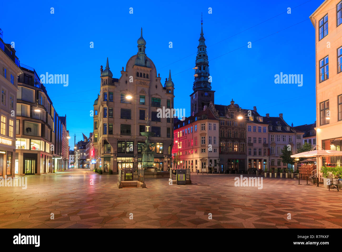 La rue Stroget, Amagertorv, Copenhague, Danemark Banque D'Images