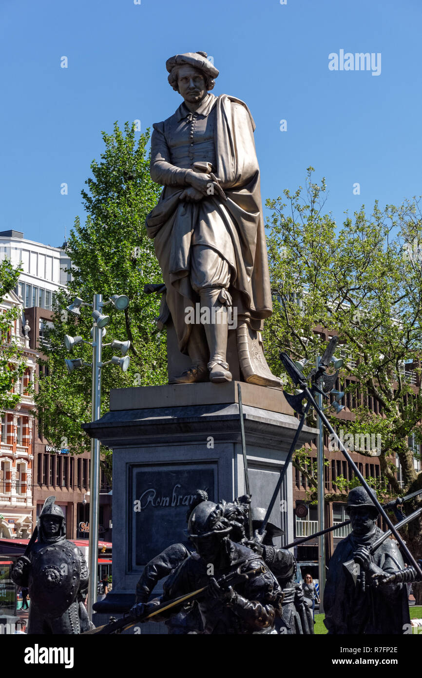 Monument de Rembrandt à Amsterdam, Pays-Bas Banque D'Images