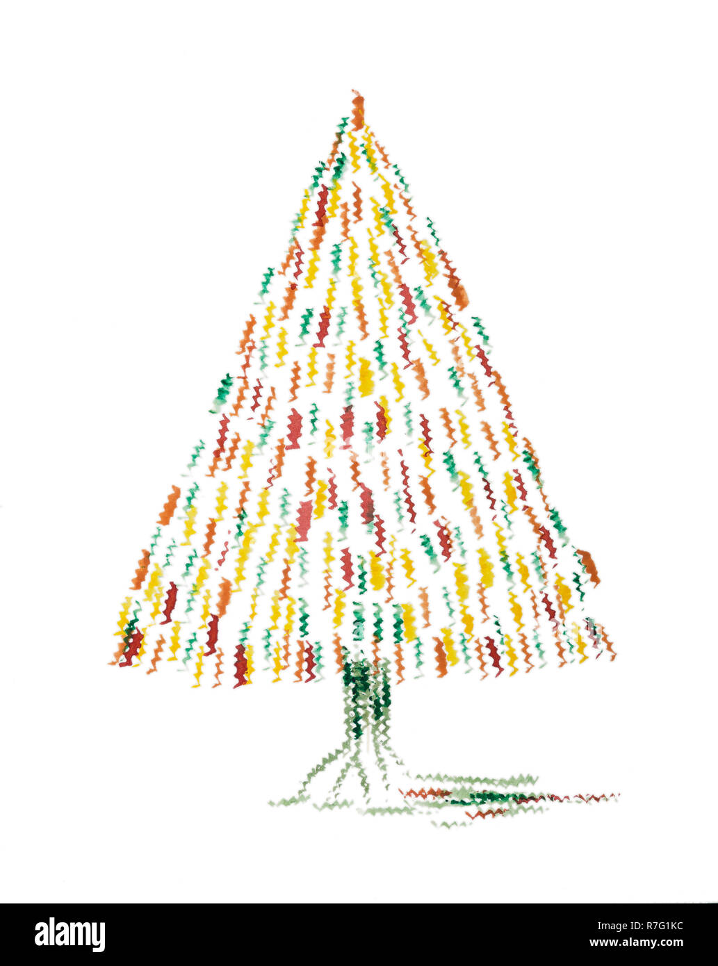 Résumé de l'arbre de Noël lunatique. La technique du badigeonnage près des bords donne un effet de flou en raison de la modification de la rugosité de surface du papier. Banque D'Images