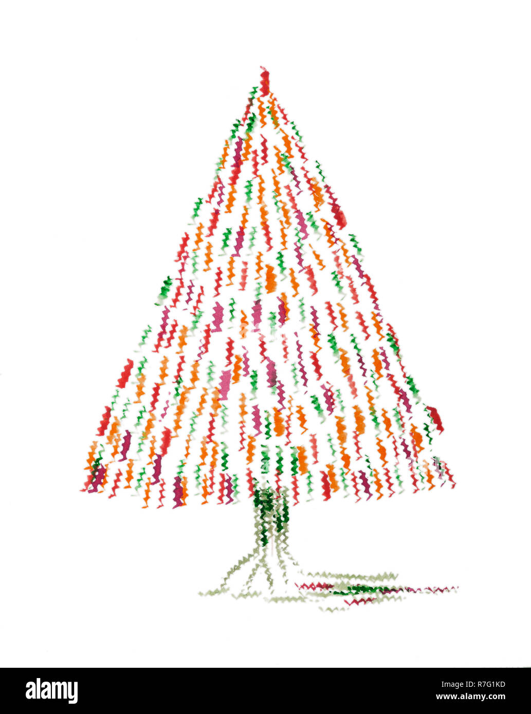Arbre de Noël avec design rouge et orange. La technique du badigeonnage près des bords donne un effet de flou en raison de la modification de la rugosité de la Banque D'Images