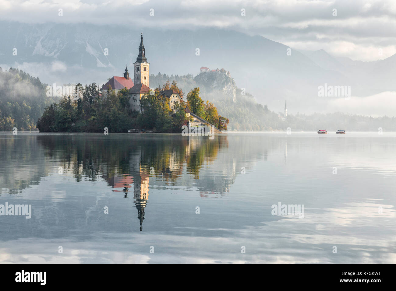 Église de l'assomption de Sainte Marie, l'île de Bled, le lac de Bled, Slovénie Banque D'Images