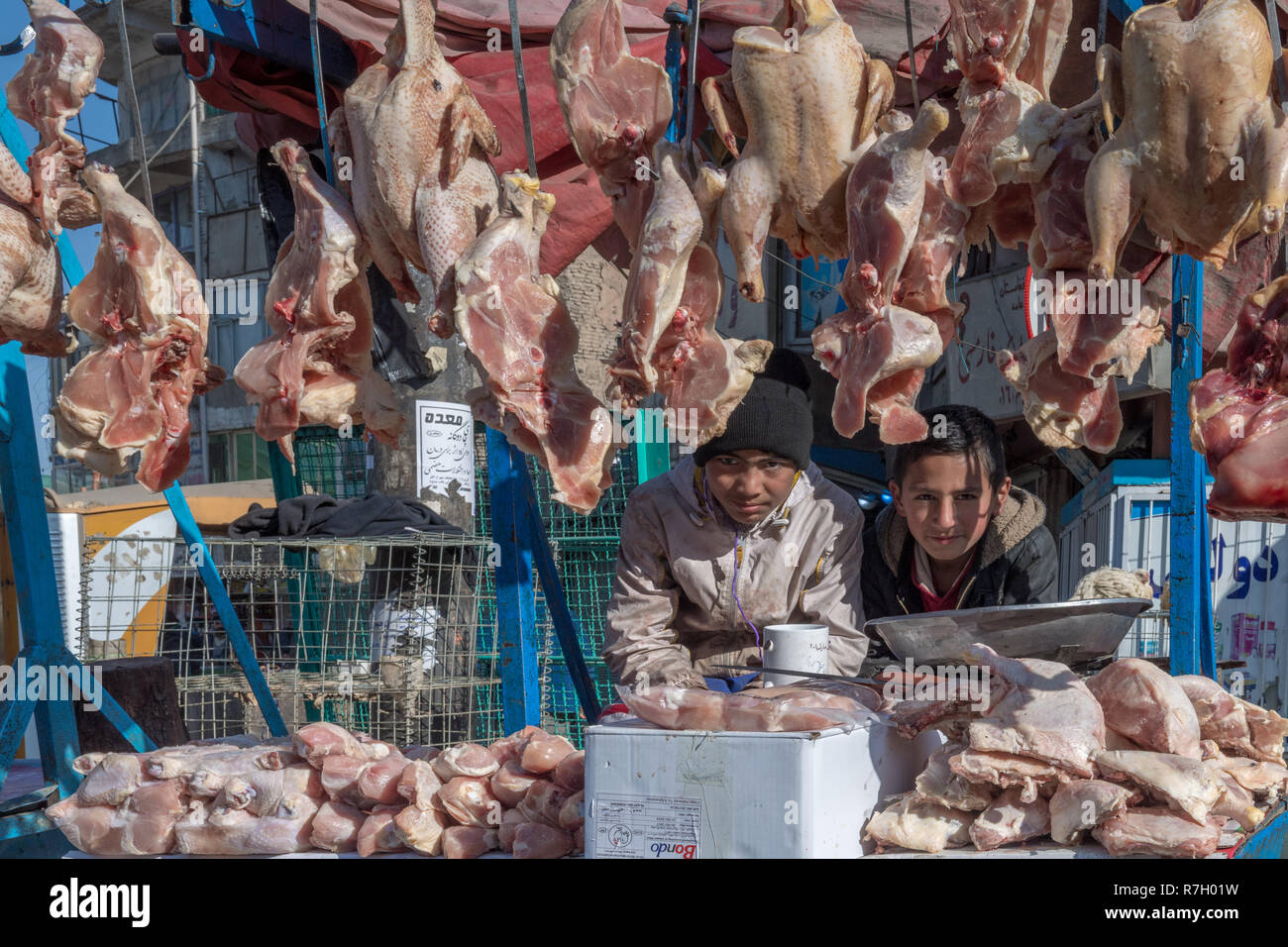 Les bouchers de Shor Bazar Road, Kaboul, province de Kaboul, Afghanistan Banque D'Images