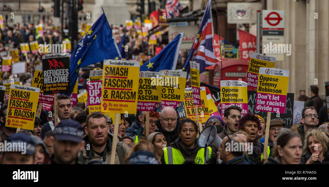 Londres, Royaume-Uni. 9Th Mar, 2018. Des milliers ont défilé dans une manifestation anti-raciste à l'encontre contre l'extrême droite a organisé 'Brexit trahison' mars dans le centre de Londres et fortement dépassé celui de l'UKIP raciste conduit mars. Crédit : David Rowe/Alamy Live News Banque D'Images