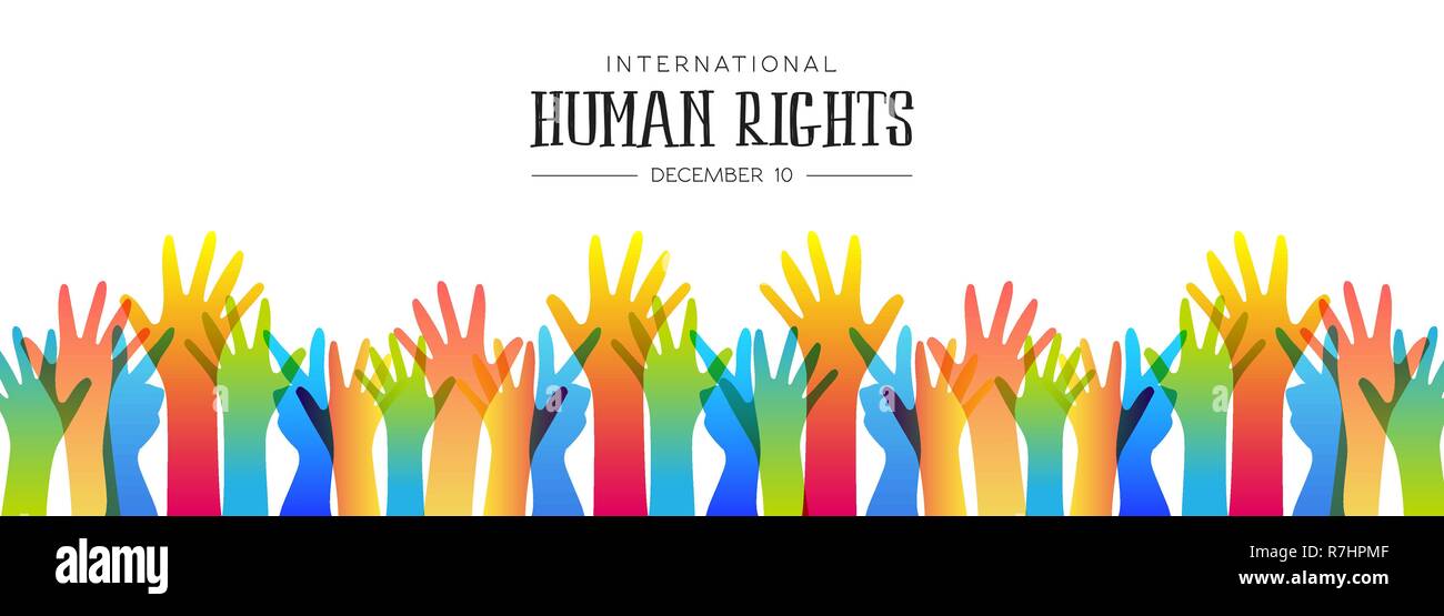La journée internationale des droits de l'illustration pour l'égalité et de la paix mondiale avec des mains des gens, de la diversité sociale concept. Illustration de Vecteur