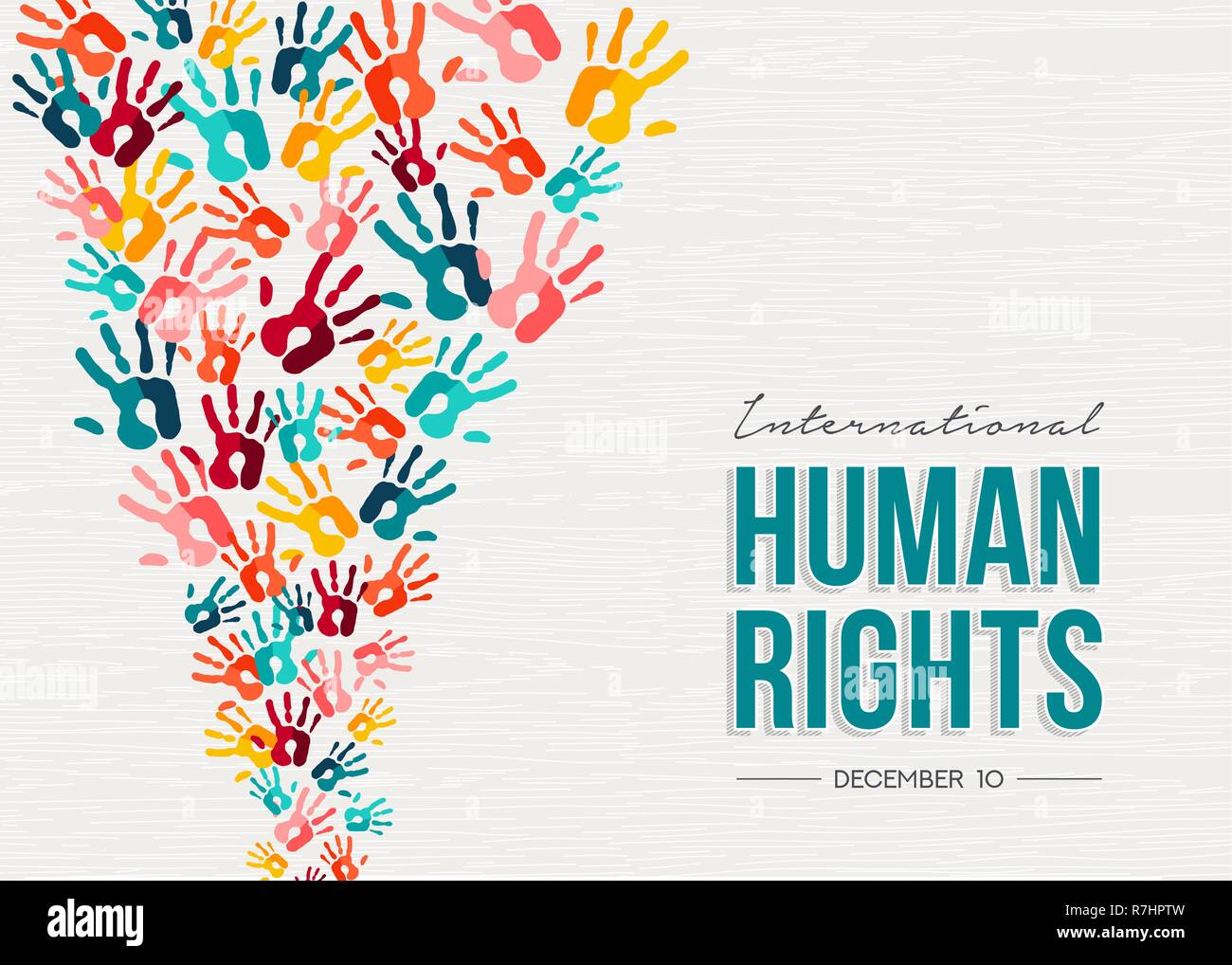 La journée internationale des droits de l'illustration pour l'égalité et de la paix mondiale avec les gens de couleur imprime à la main, de la diversité sociale concept. Illustration de Vecteur