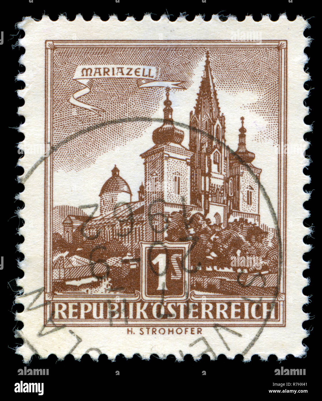 Timbre-poste de l'Autriche dans les bâtiments série émise en 1957 Banque D'Images