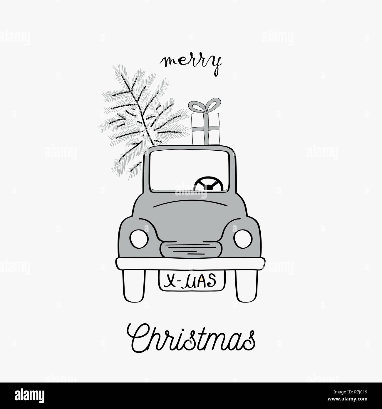 Carte de Noël dessiné à la main. Joyeux Noël et Nouvel An à la 