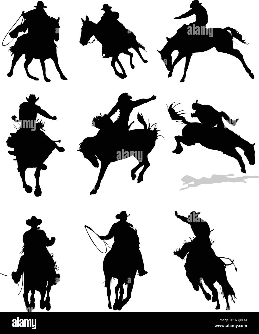 Rodéo cheval silhouettes. Vector illustration Illustration de Vecteur