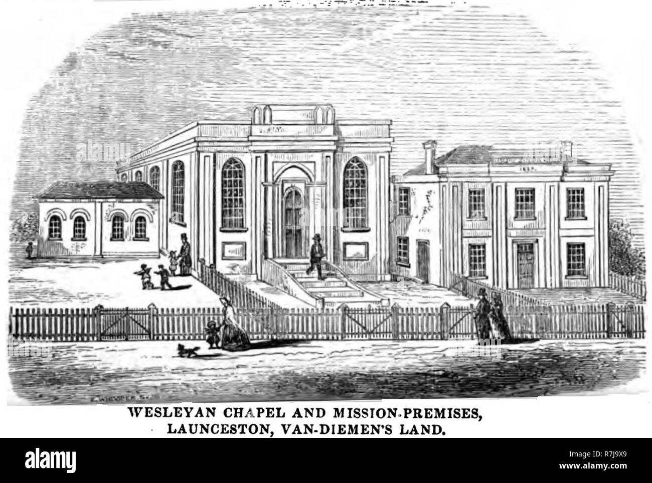 Chapelle wesleyenne et Mission-Premises, Launceston, l'Île Van-Diemen (p.66, juin 1855) Banque D'Images