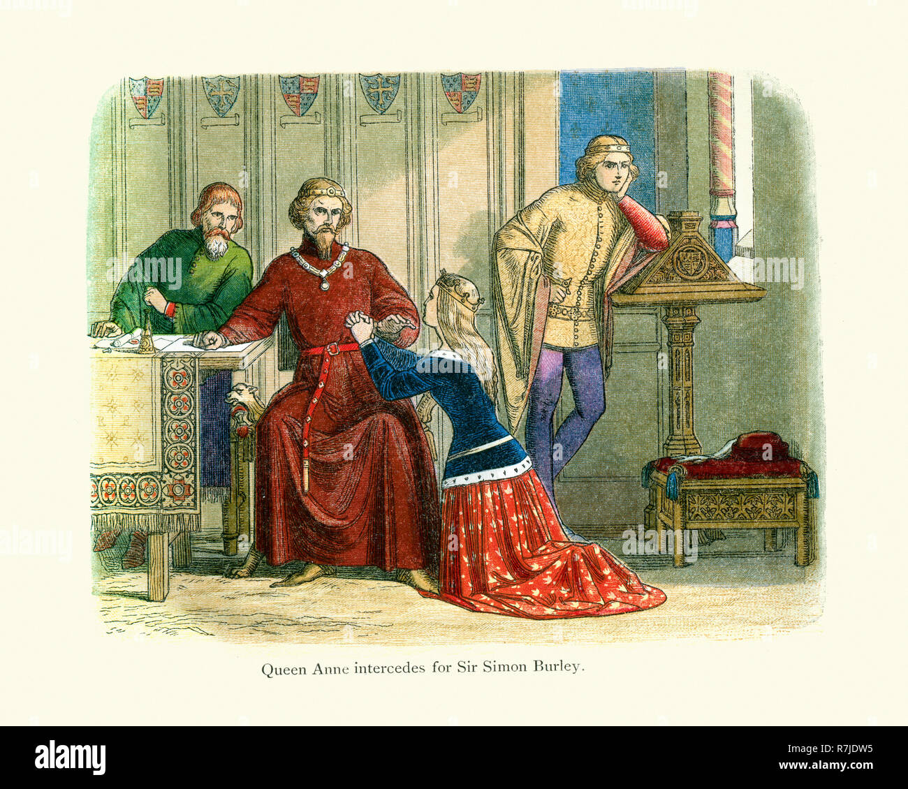 La reine Anne intercède pour Sir Simon Burley à Gloucester et Arundel qui reste sourd à toutes les supplications. Le roi Richard II avait involontairement donc tr Banque D'Images