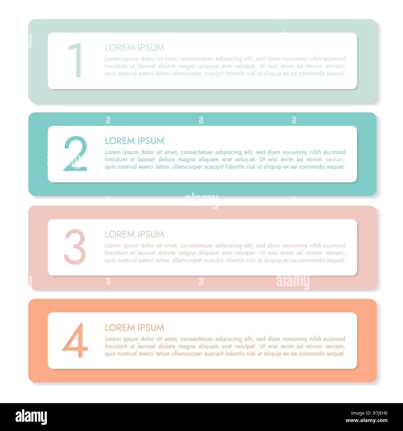 Ensemble de quatre infographies colorées horizontales étiquettes de papier avec des chiffres et des lettres, la bannière isolé sur fond blanc - vector Illustration de Vecteur