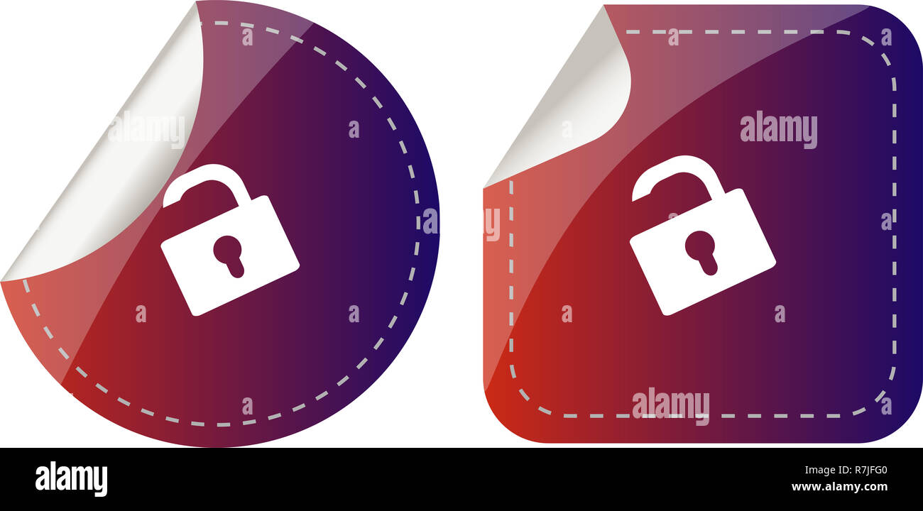 Autocollants set isolé sur blanc avec cadenas, concept de sécurité Banque D'Images