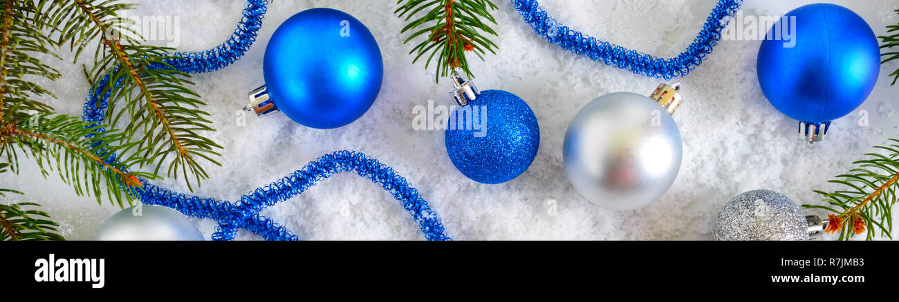 Nouvelle Année Avec Bandeau Bleu Et Argent Noël Boules De