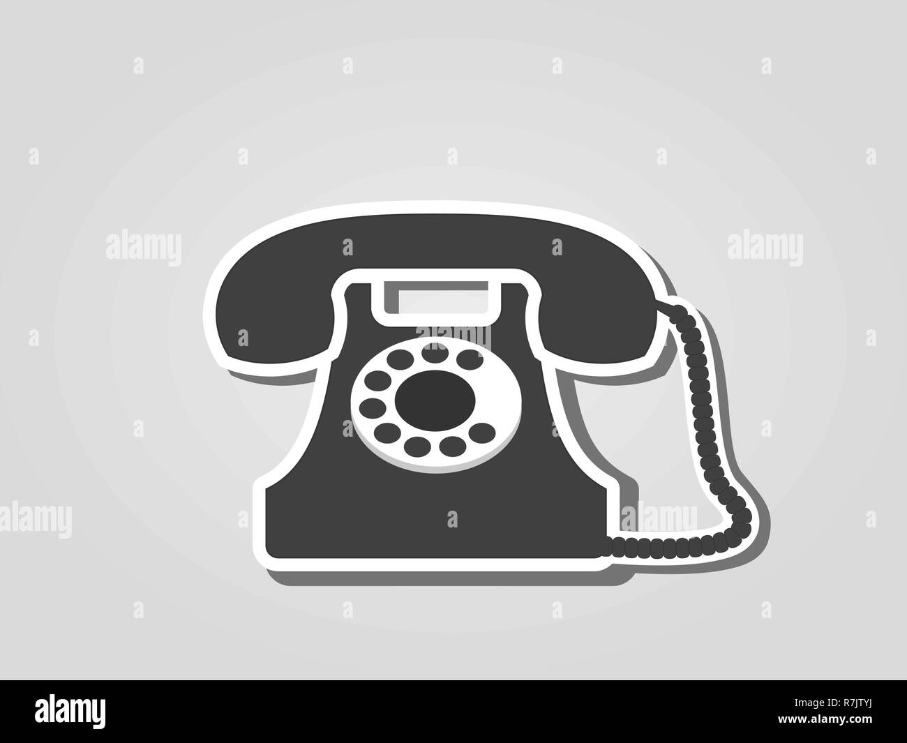 Téléphone vintage avec le cordon sur le fond gris. Le service client, contactez-nous, support client concept. Illustration vectorielle, télévision style autocollant Illustration de Vecteur