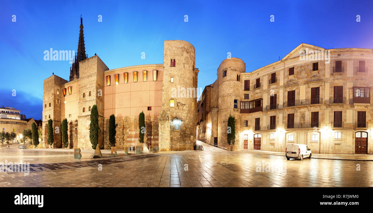 Barcelona - Plaça Nova, Panorama avec cathédrale, Espagne Banque D'Images