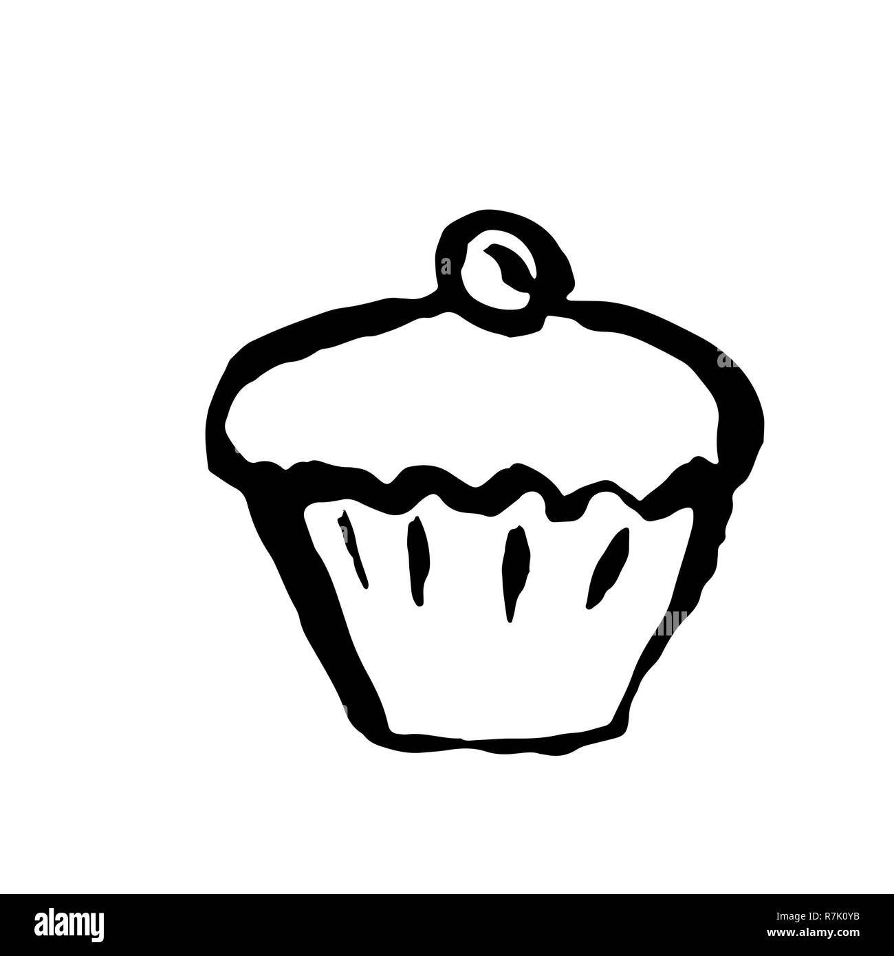 Cupcake avec berry icône. Grunge vector illustration d'encre. Illustration de Vecteur