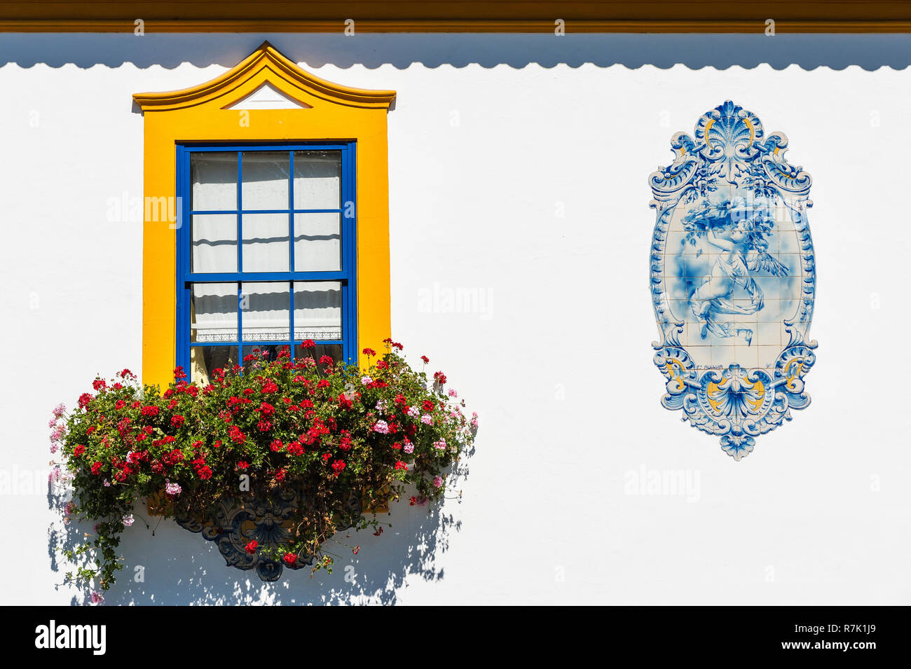 Azulejo, un panel de carreaux émaillés sur une maison, Aveiro, Portugal, région Centre Banque D'Images