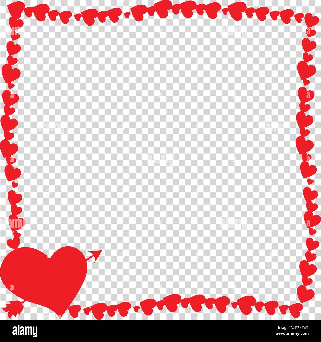 Vector retro vintage rouge cadre photo frontière faite de coeurs et flèche coeur transpercé silhouette en coin isolé. Gabarit de scrapbooking avec spa de copie Illustration de Vecteur