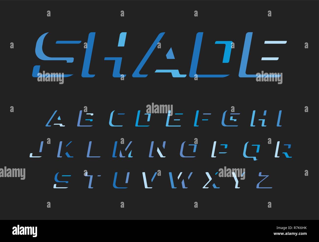 Lettres bleues. Vector alphabet latin. Police de couleur noir. L'espace négatif et découpe de monogramme logo modèle. Typographie design de l'ombre. Illustration de Vecteur