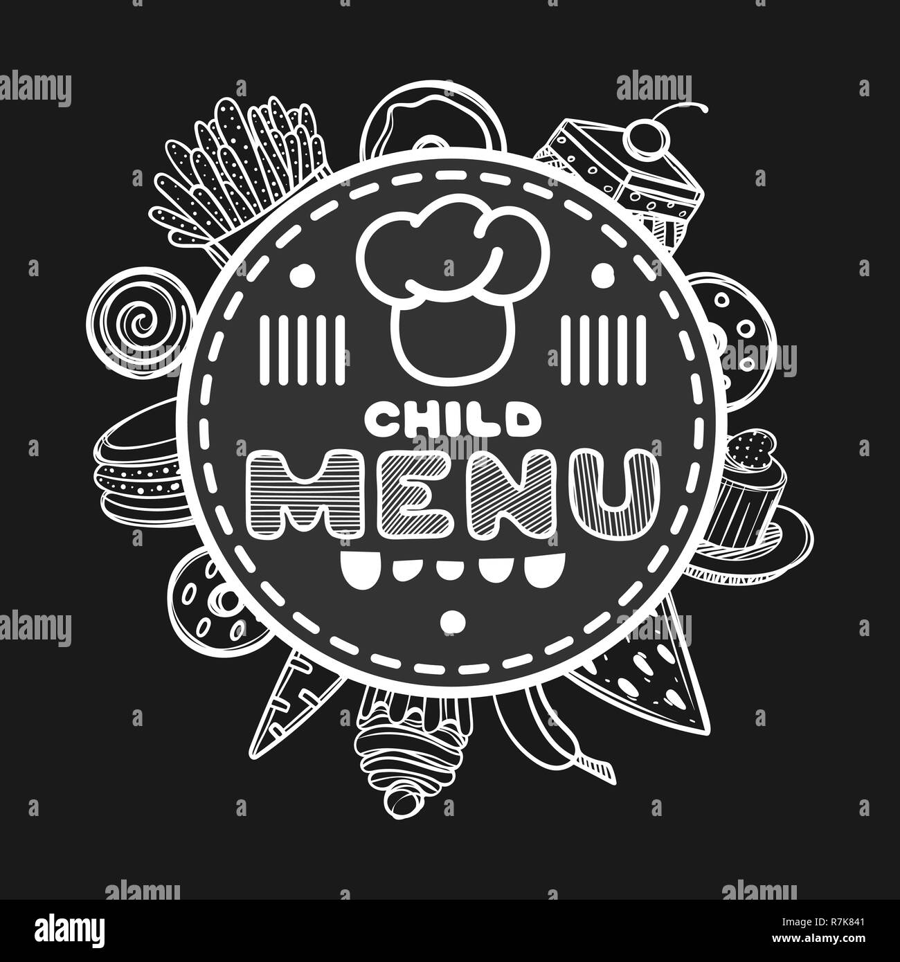 Menu à la main pour cafe avec de la nourriture. Croquis concept illustration. Illustration de Vecteur